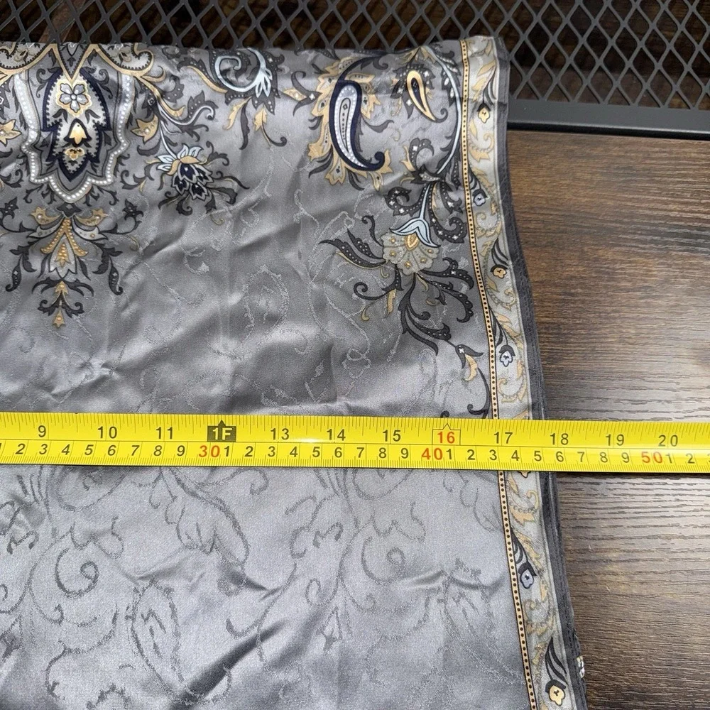 Vintage Talbots 100% Silk Paisley Scarf Shawl Gray Gold Blue Fringe‎ Wrap 16x60